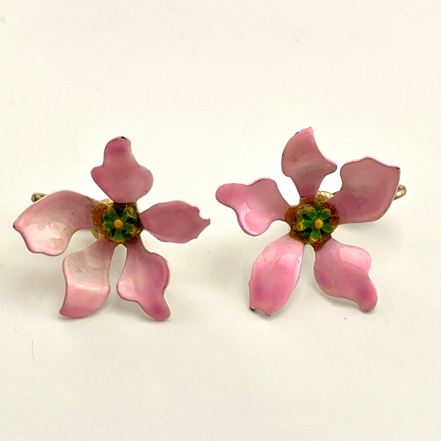 Late 60s/ Early 70s Pink Enamel Flower Earrings