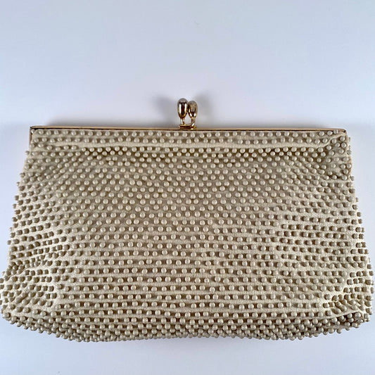 Late 50s/ Early 60s Lumured Ivory Beaded Clutch