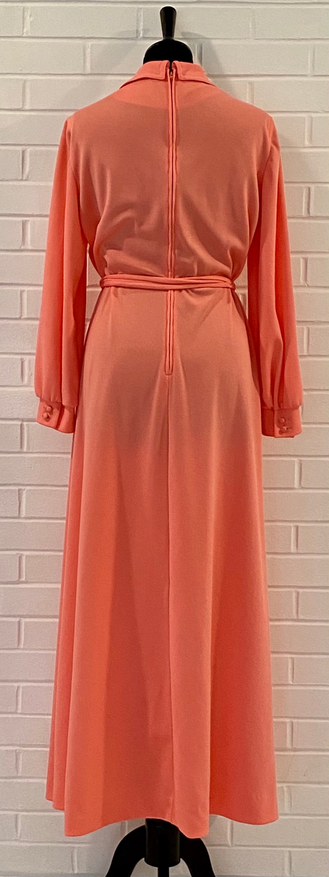 1970s Leslie Fay Coral Maxi Dress