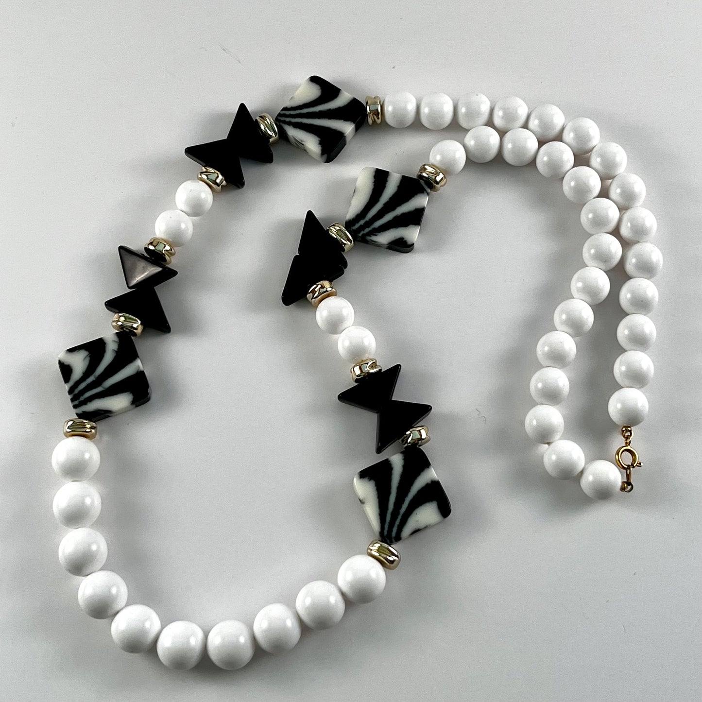 1980s Unique Black & White Bead Necklace