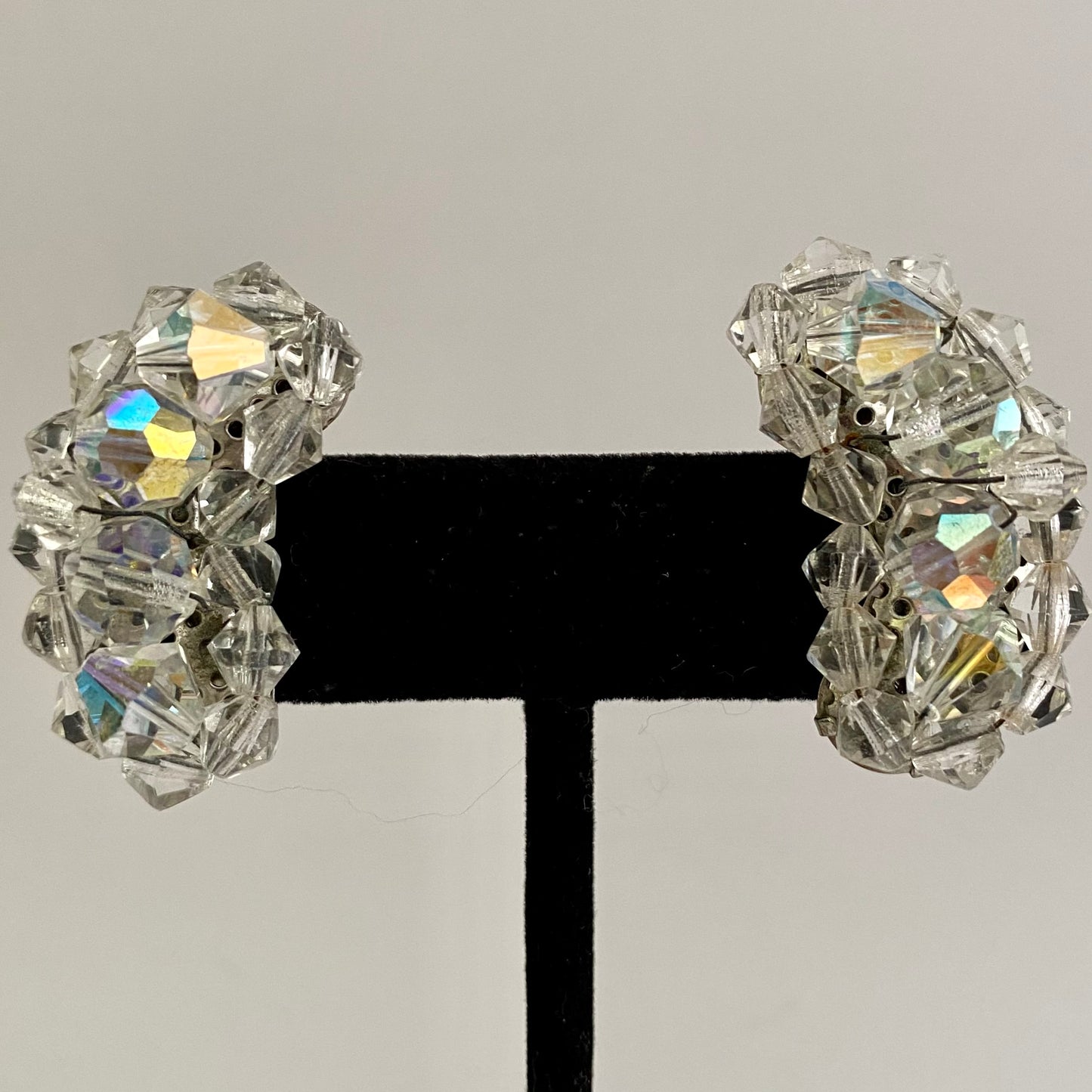 Late 50s/ Early 60s Large Crescent-Shaped Glass Crystal Earrings