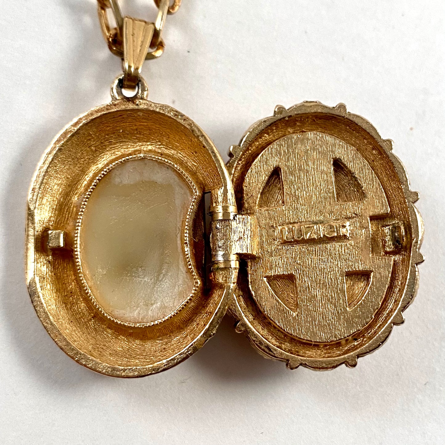 Late 60s/ Early 70s Luzier Solid Perfume Locket Necklace