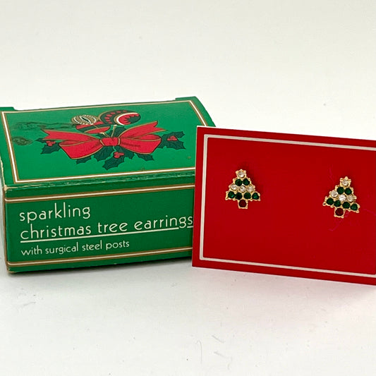 1989 Avon Sparkling Christmas Tree Earrings