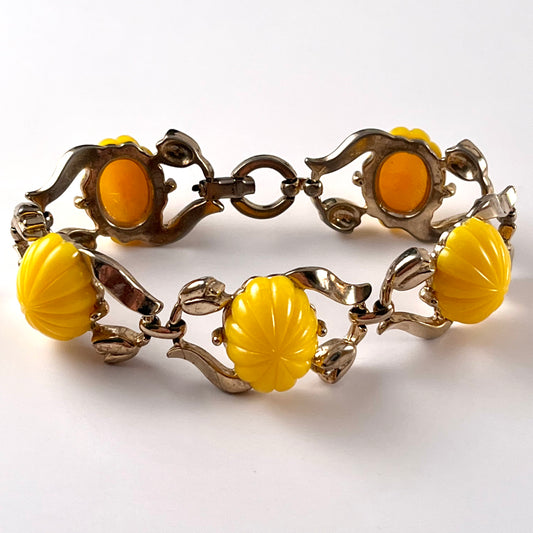 1960s Yellow Thermoset Flowered Bracelet