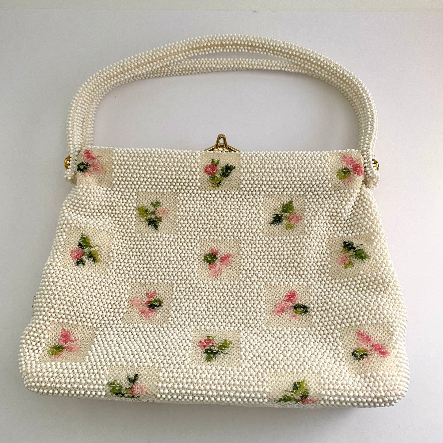 1950s Pink Flower Lumured Handbag