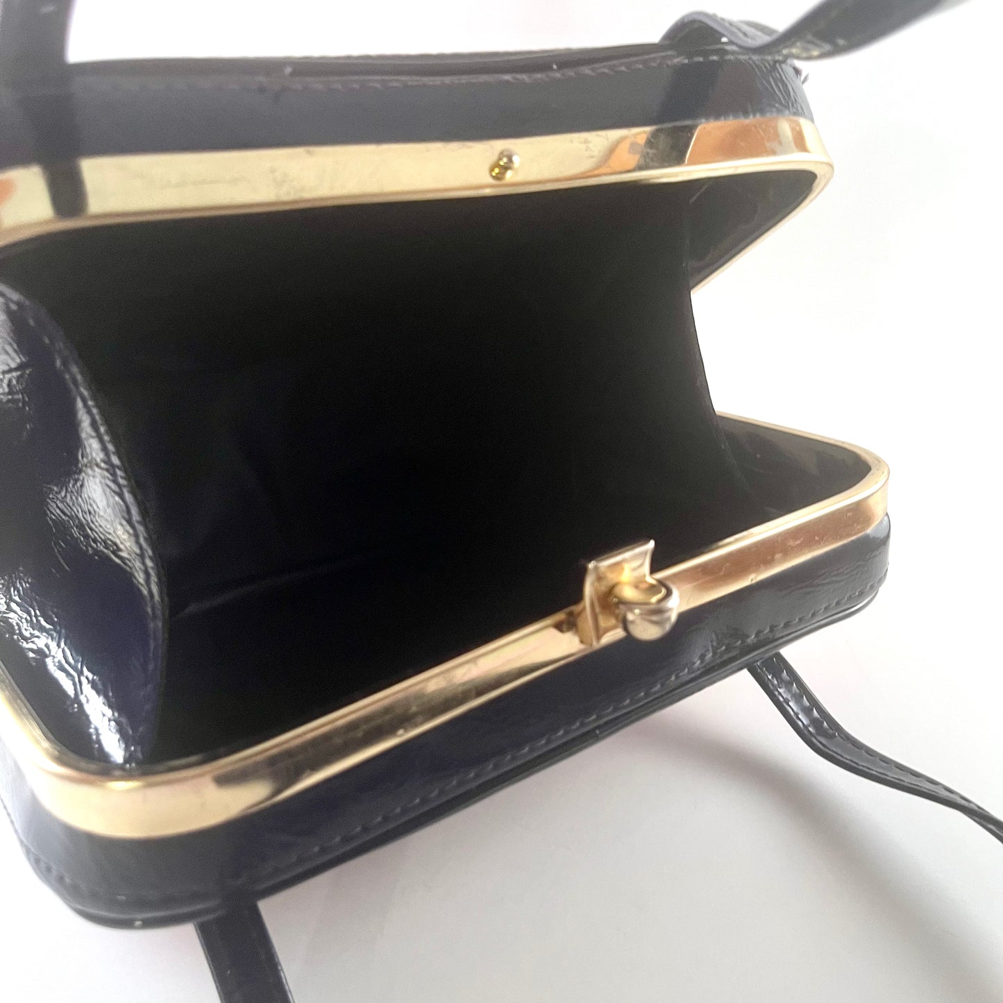 1960s Navy & Red Patent Leather Box Handbag