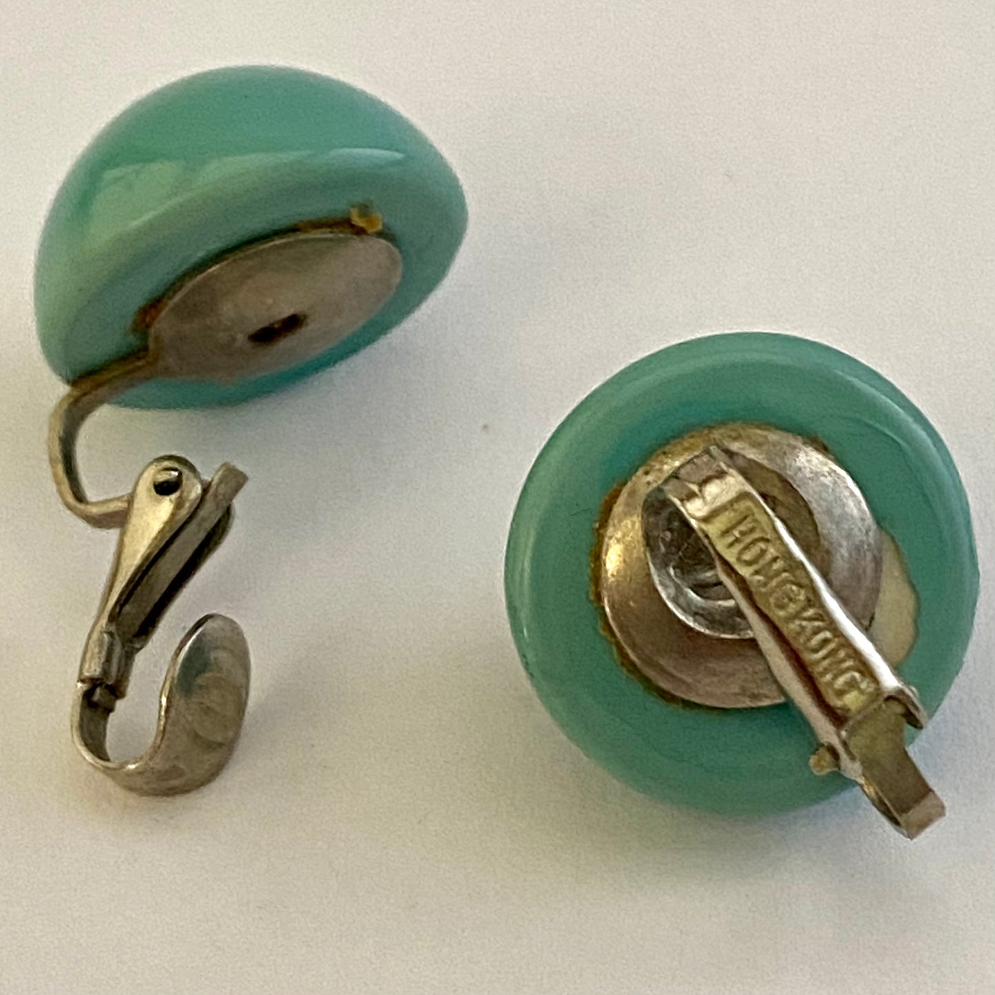 1960s Aqua Dome Clip Earrings