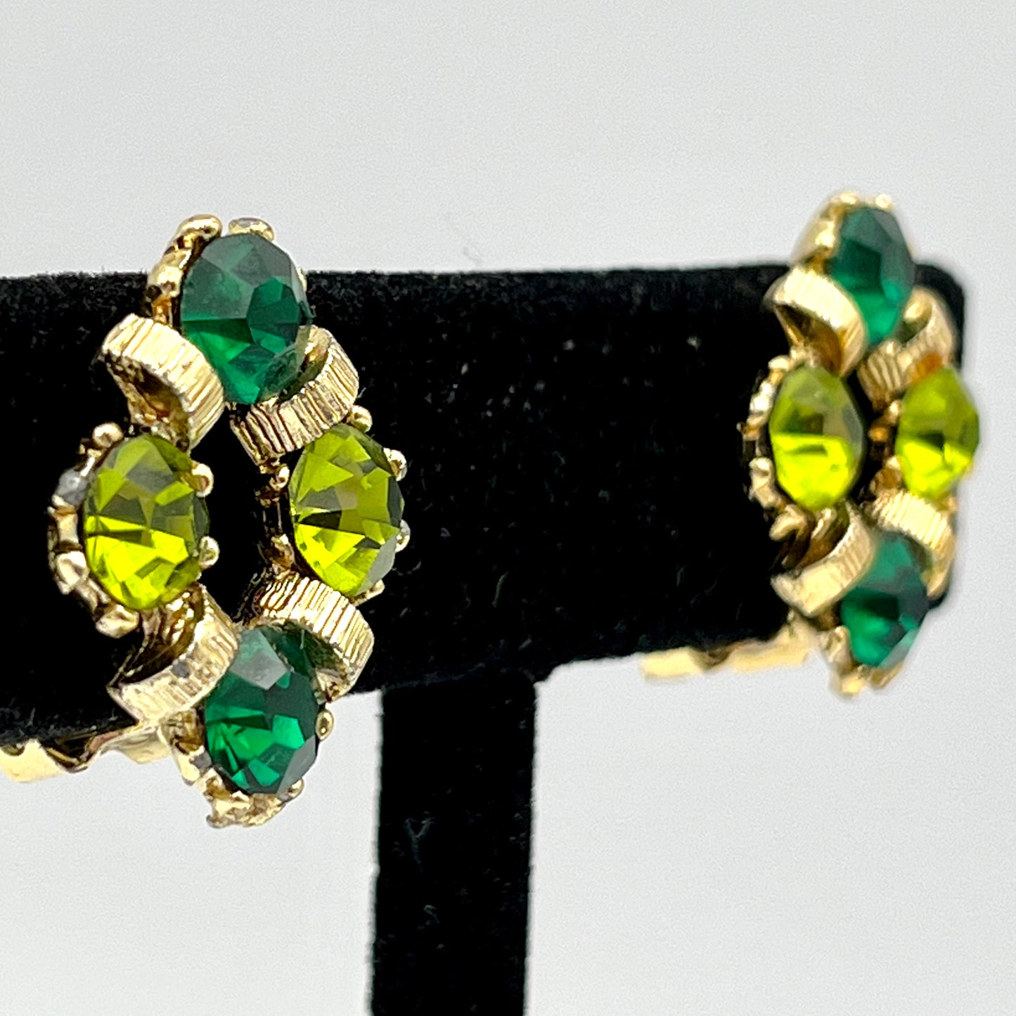 1960s Green Rhinestone Earrings