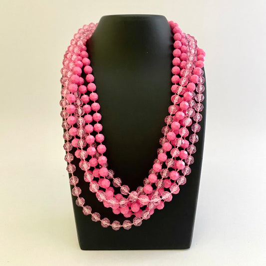 1960s Pink Multi-Strand Bead Necklace