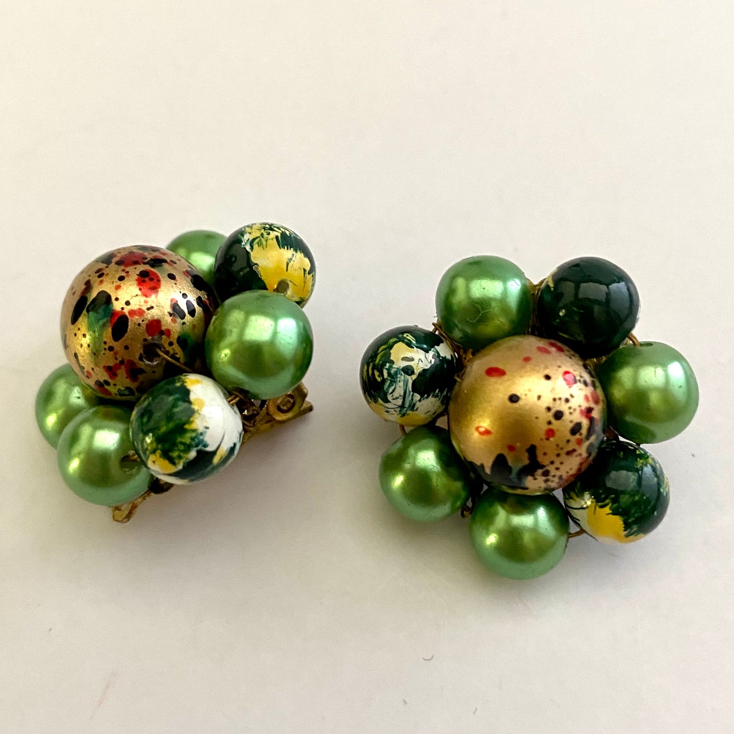 1960s Japan Green Bead Earrings