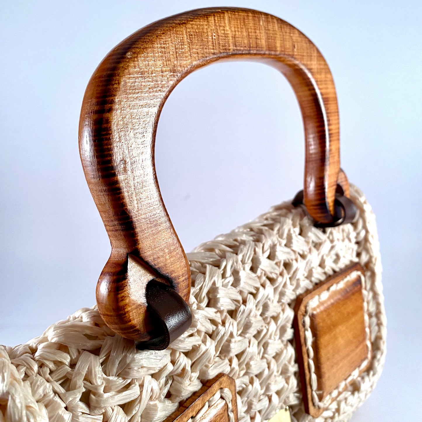 1960s Made In Japan Raffia Straw & Wood Purse