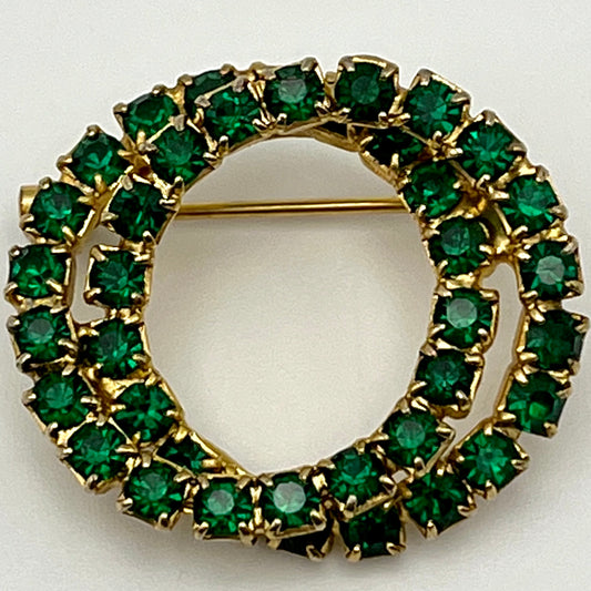 1960s Green Rhinestone Brooch