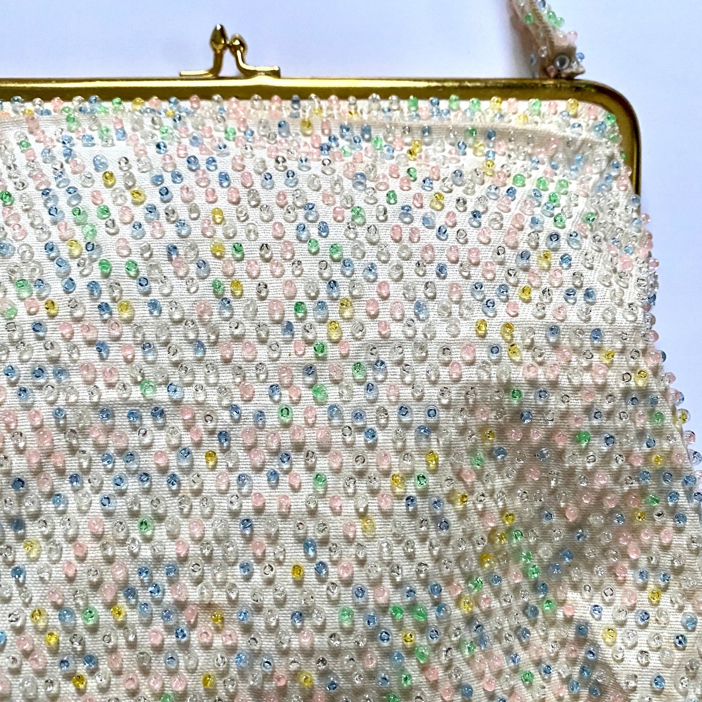 1950s Lumured Pastel Corded Beaded Handbag
