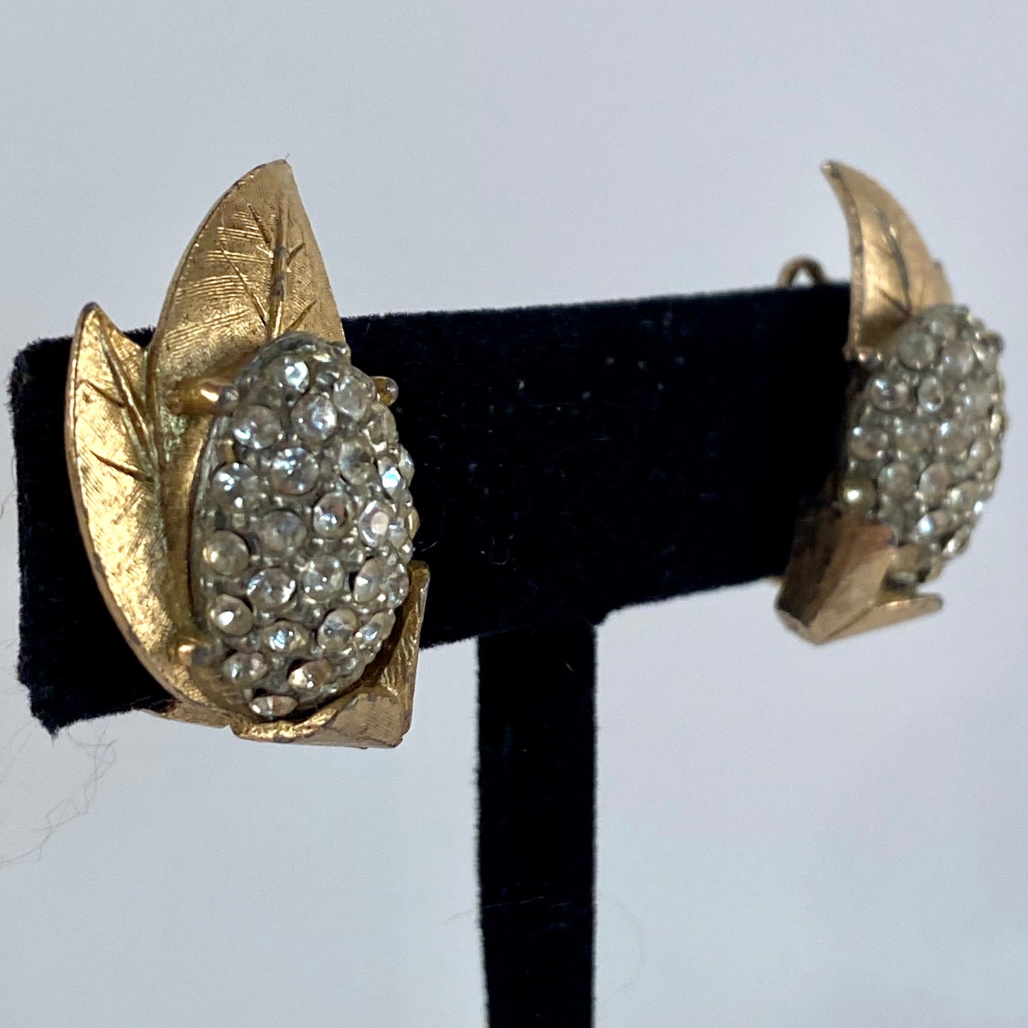 1960s BSK Rhinestone Leaf Earrings