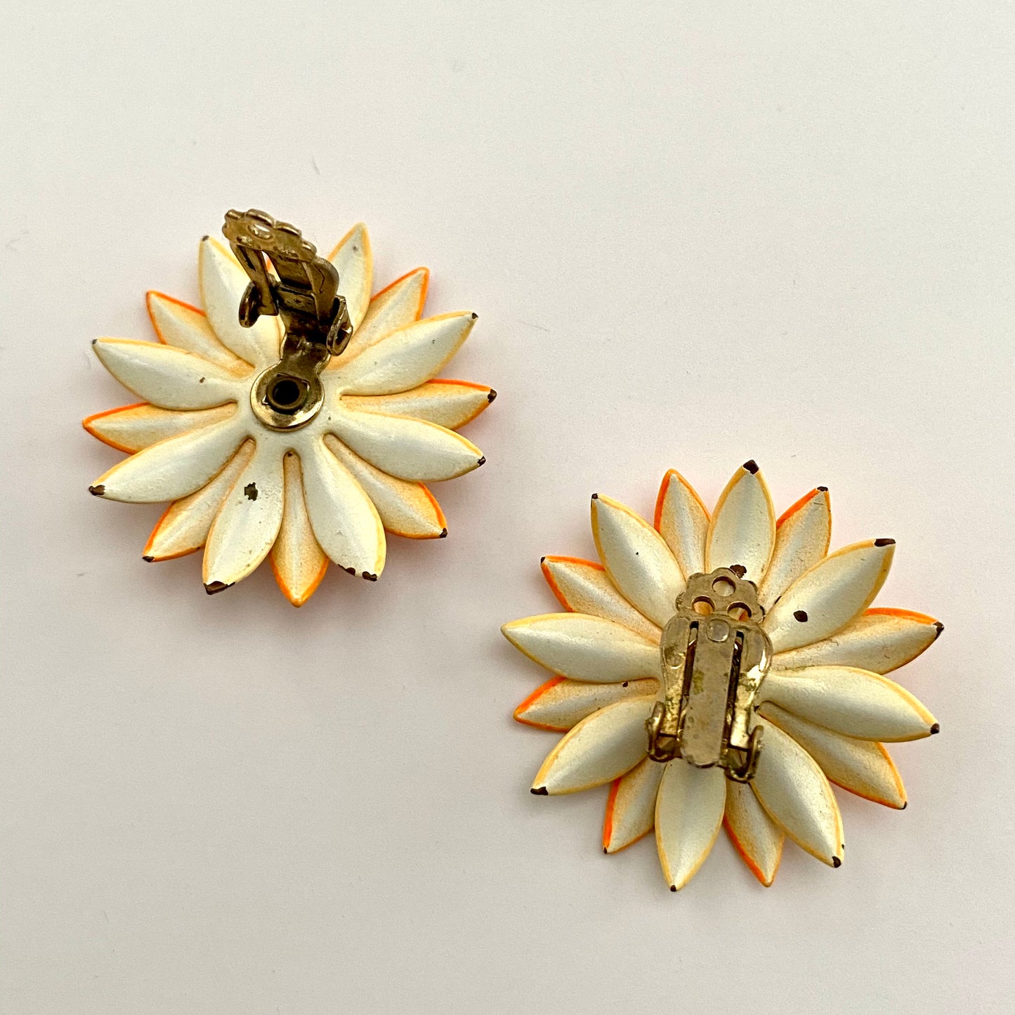 Late 60s/ Early 70s Orange Enamel Flower Earrings