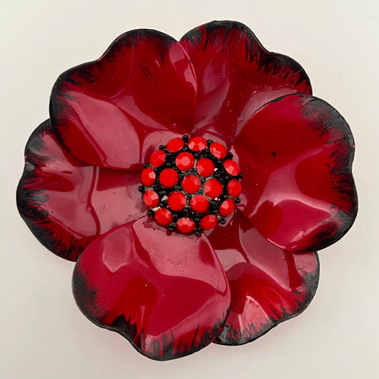 Late 60s/ Early 70s Red Enamel Flower Brooch