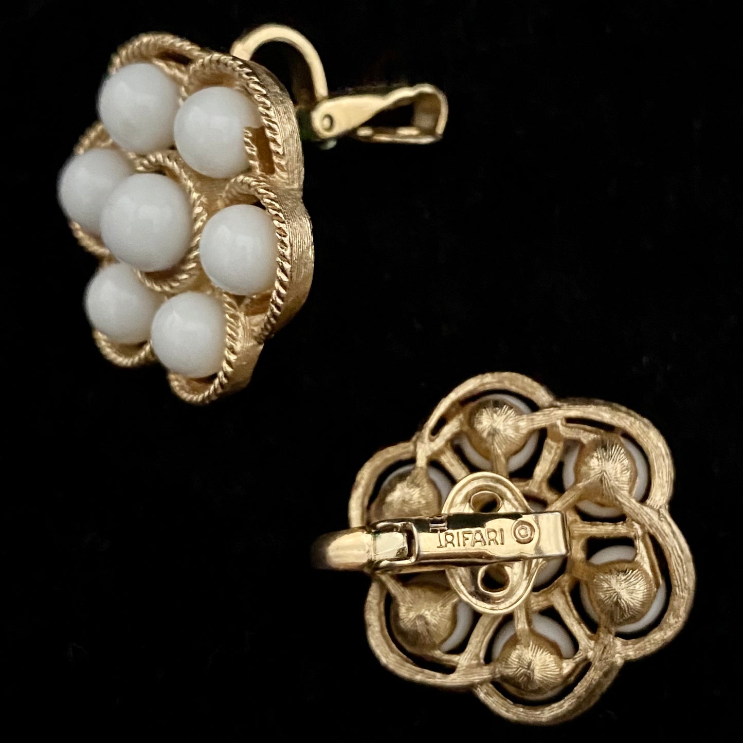 1960s Trifari White & Gold Earrings