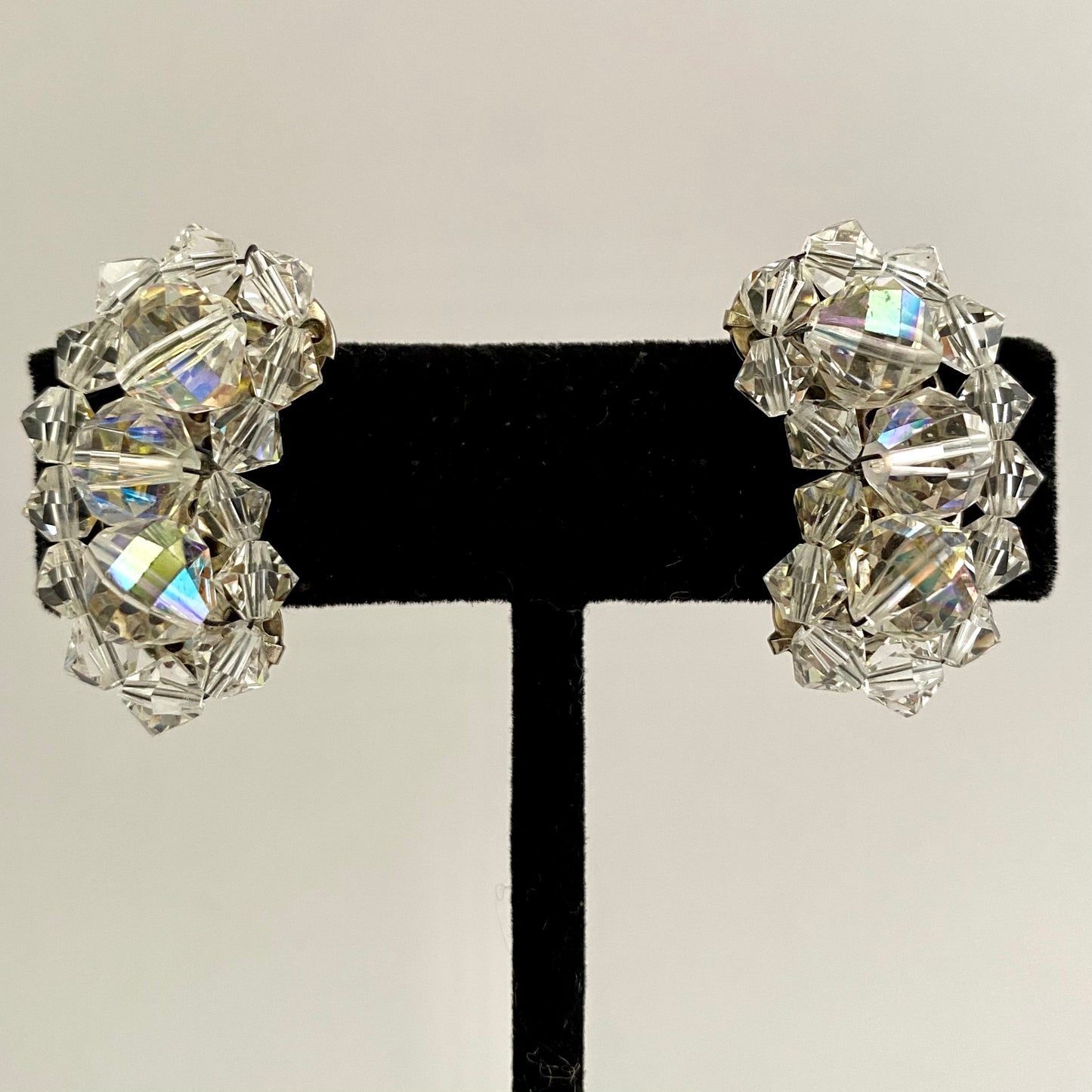 Late 50s/ Late 60s Crescent-Shaped Glass Crystal Earrings