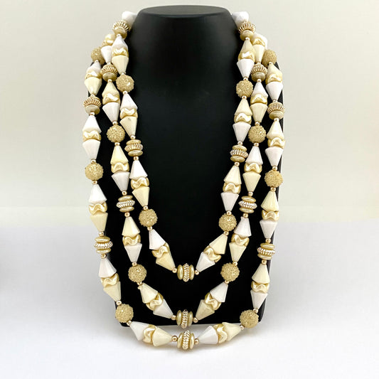 1960s Hong Kong 3-Strand Bead Necklace