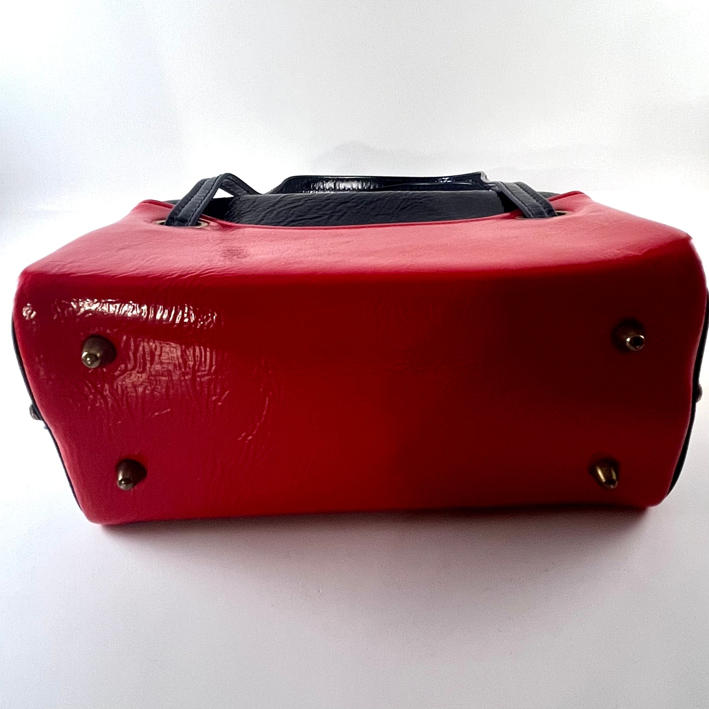 1960s Navy & Red Patent Leather Box Handbag