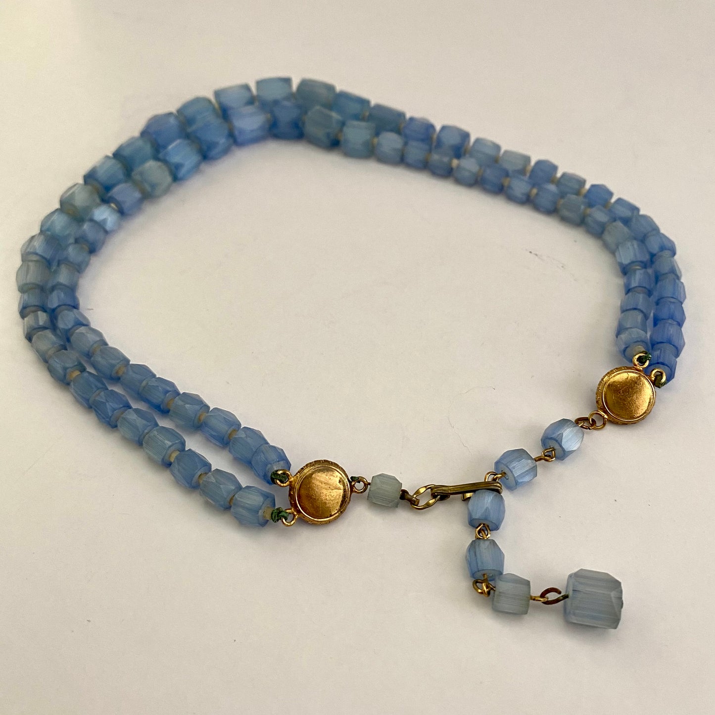 1960s Ice Blue Faceted Glass Bead Necklace