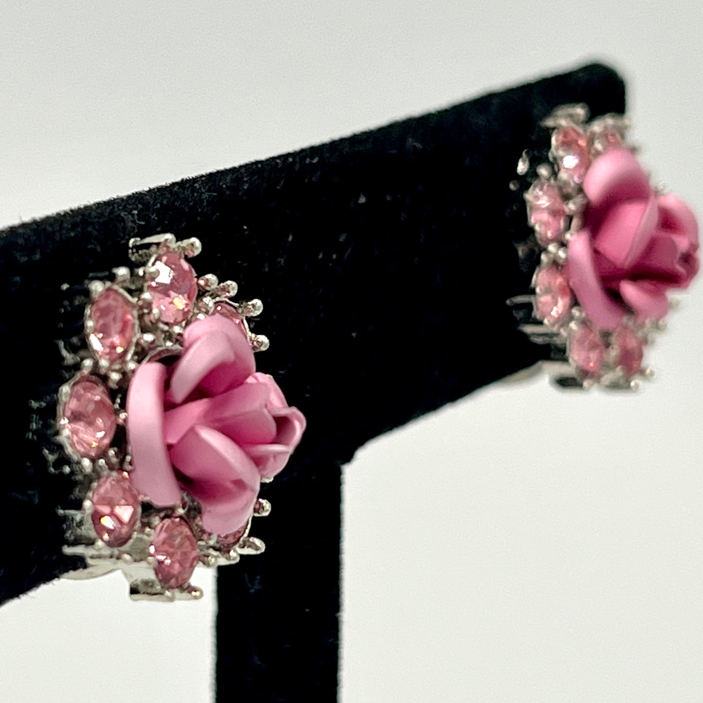 2002 Avon Pink Metal Rose Earrings