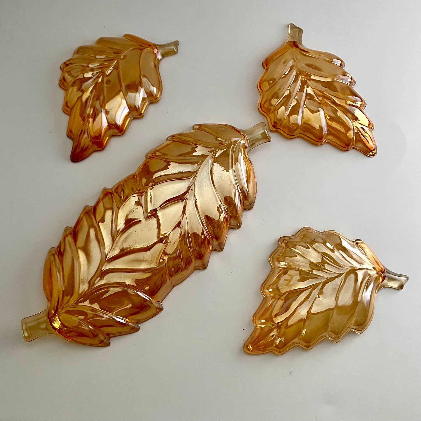 1960s Carnival Glass Leaf Dish Set