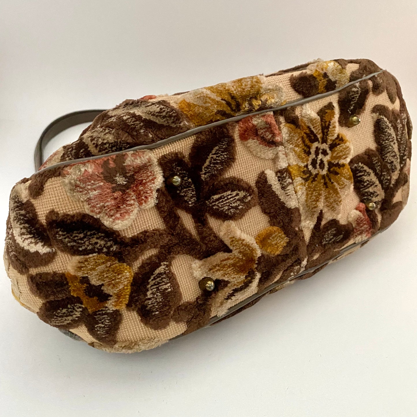 1960s Brown Flowered Carpet Handbag