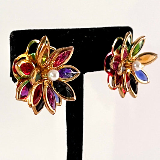 Late 70s/ Early 80s Multi-Color Flower Earrings