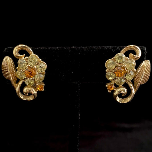 1950s Coro Rhinestone Flower Earrings - Retro Kandy Vintage