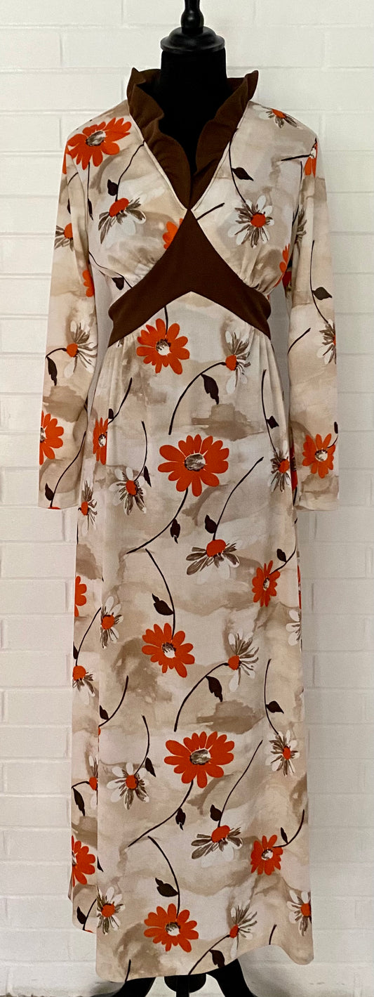 Late 60s/ Early 70s Flowered Maxi Dress