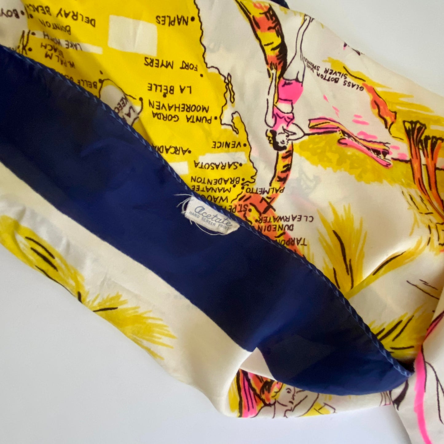 Late 60s/ Early 70s Hand Screen Printed Florida Scarf