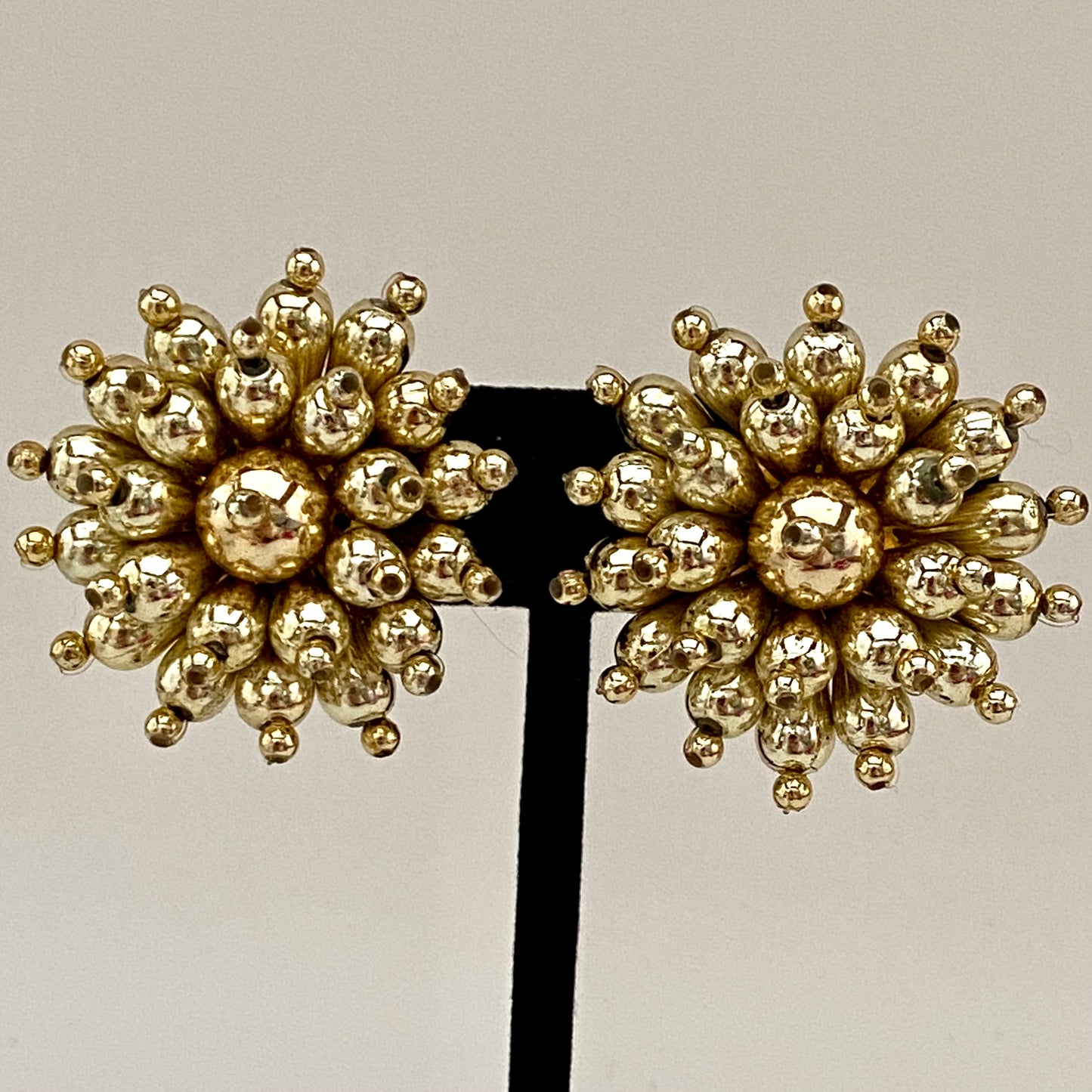 1960s Gold Flower Bead Earrings