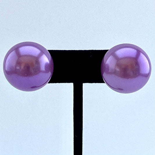 1960s Large Purple Faux Pearl Bead Earrings