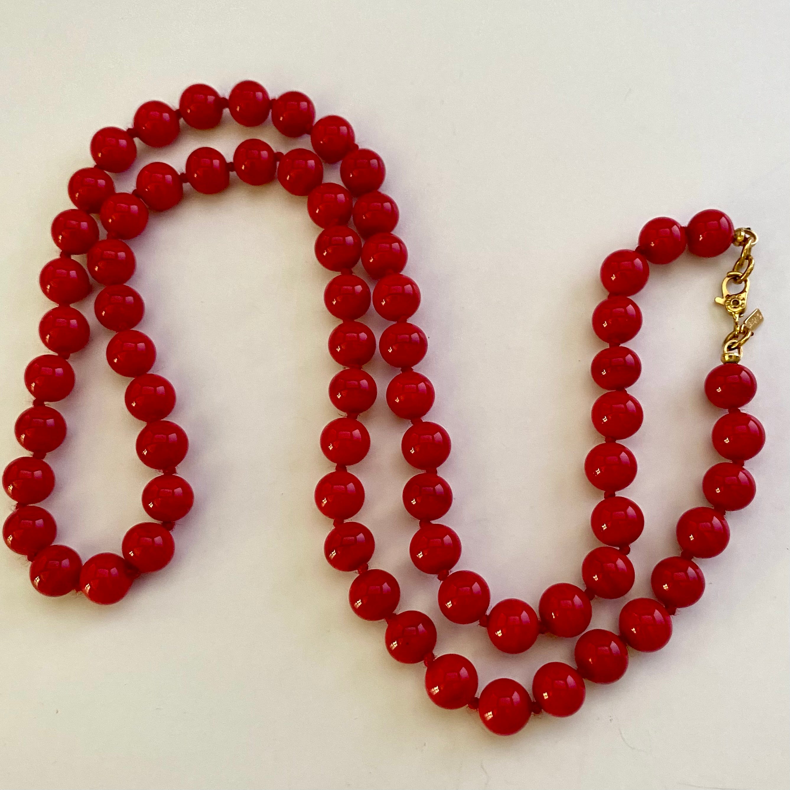 Antique Victorian Brass And Red Glass Beaded Necklace