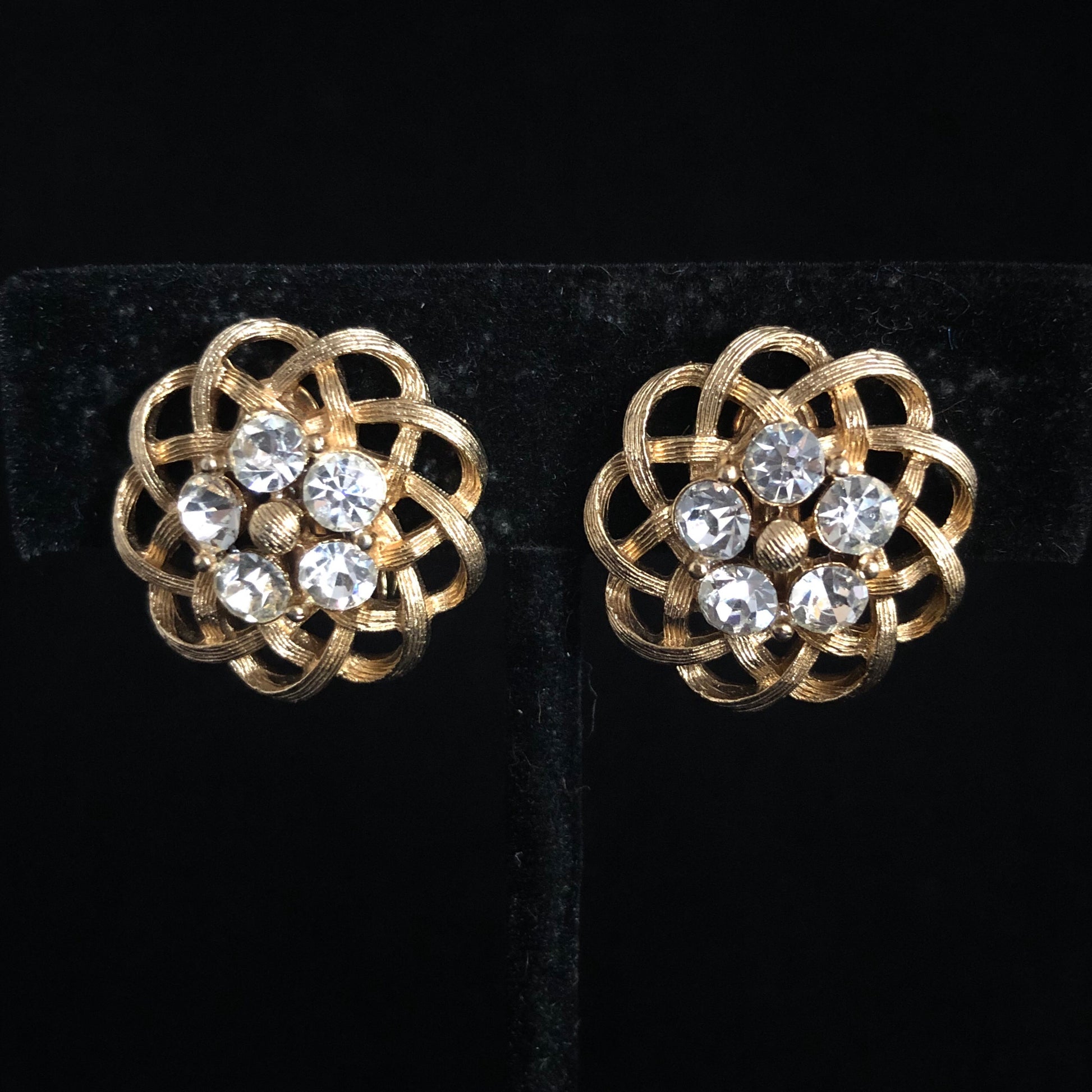 1960s Lisner Open Weave, Rhinestone Earrings - Retro Kandy Vintage