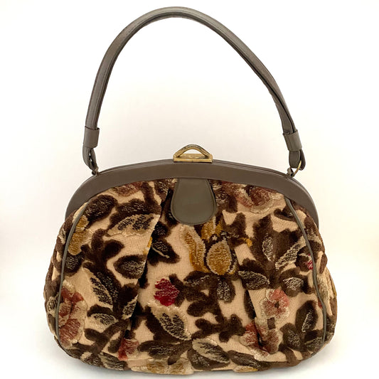 1960s Brown Flowered Carpet Handbag