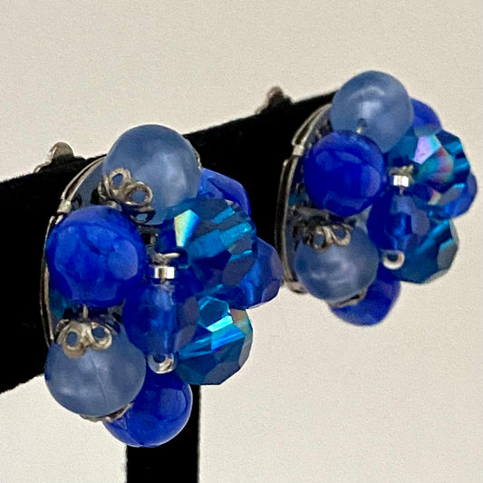 1960s W. Germany Royal Blue Bead Earrings
