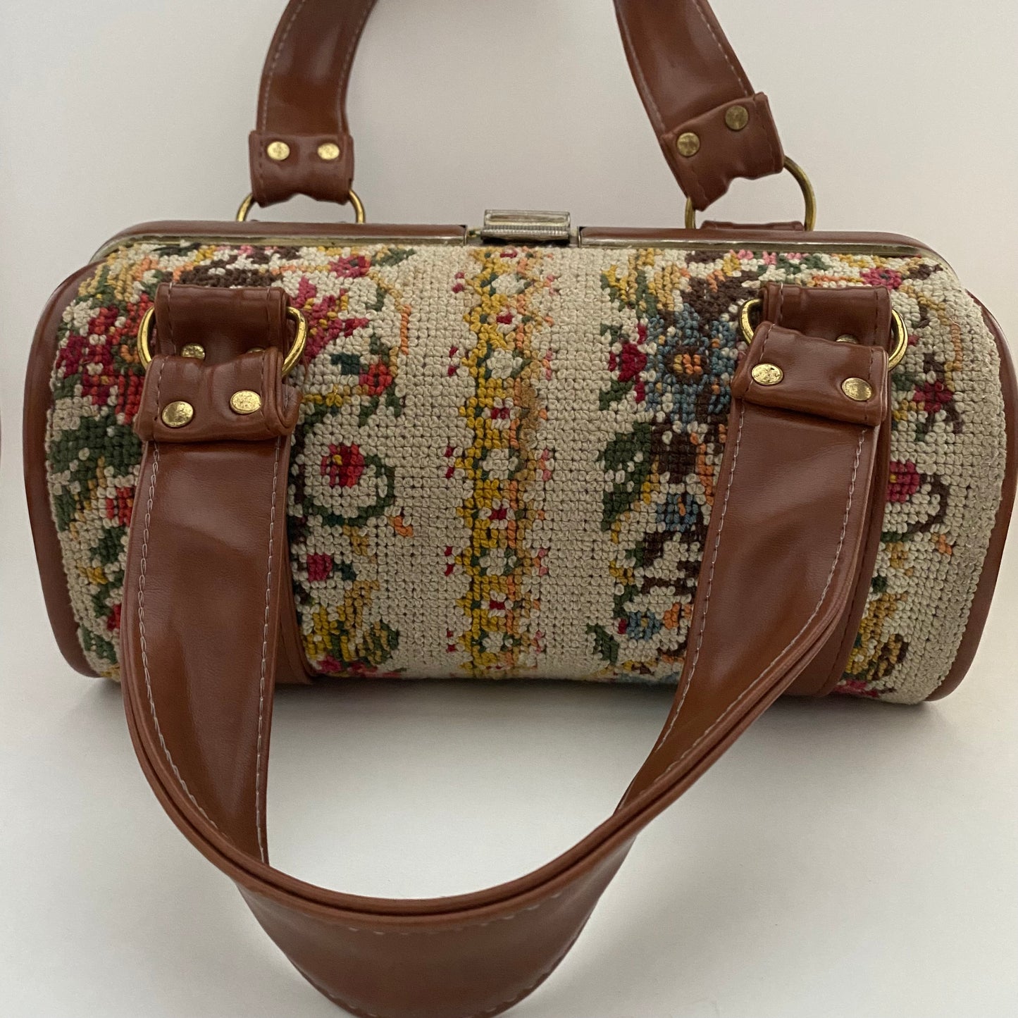 Late 60s/ Early 70s Needlepoint Barrel Bag