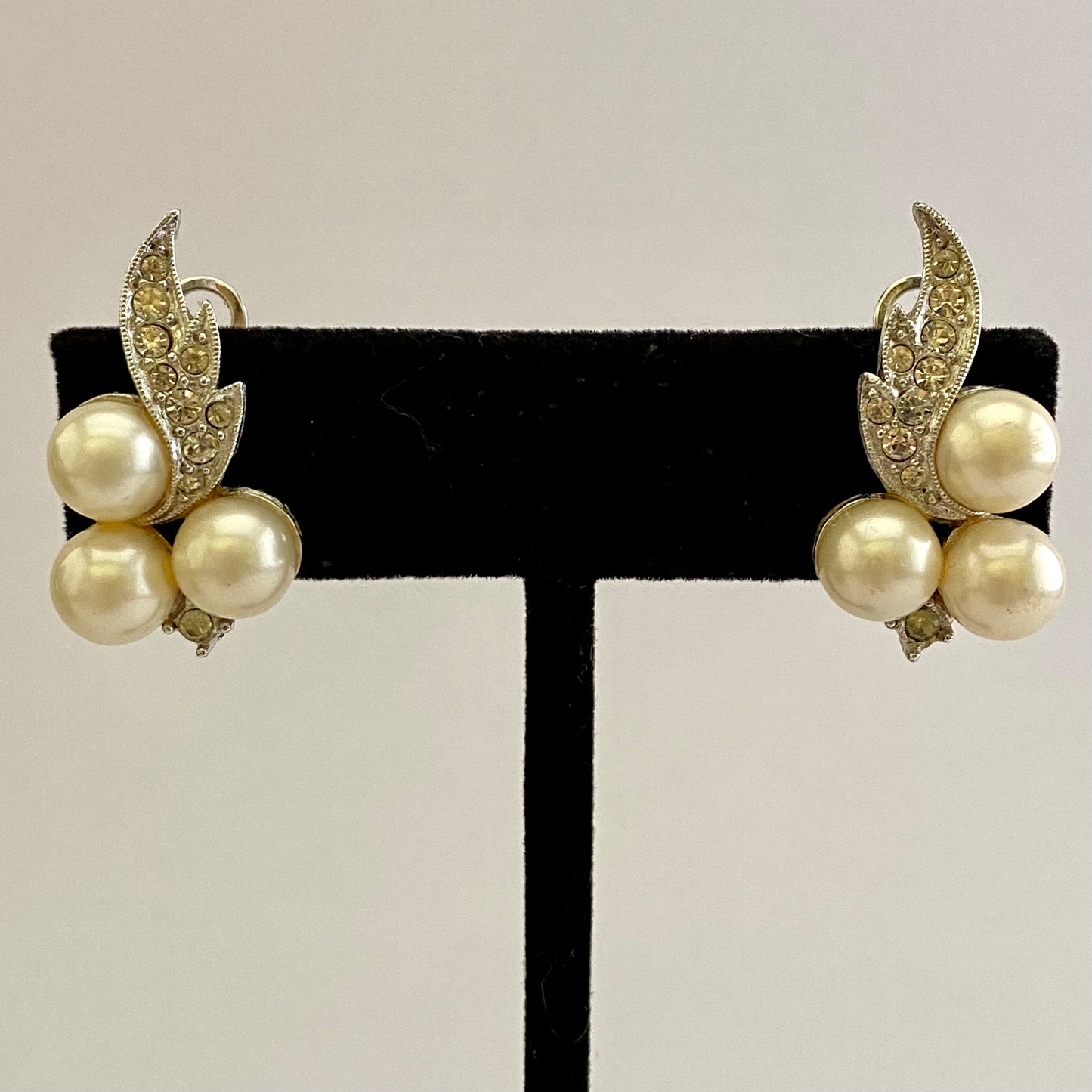 Late 50s/ Early 60s Marvella Pearl & Rhinestone Earrings