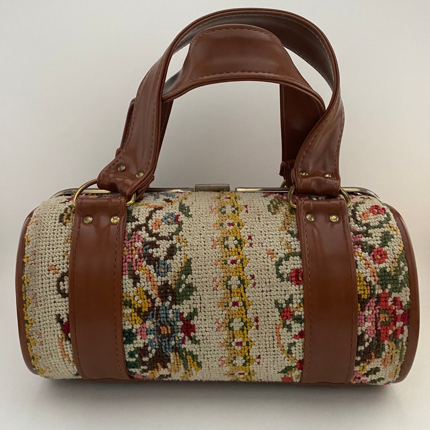 Late 60s/ Early 70s Needlepoint Barrel Bag