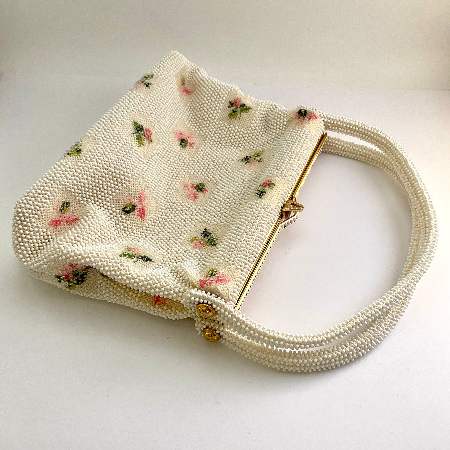 1950s Pink Flower Lumured Handbag