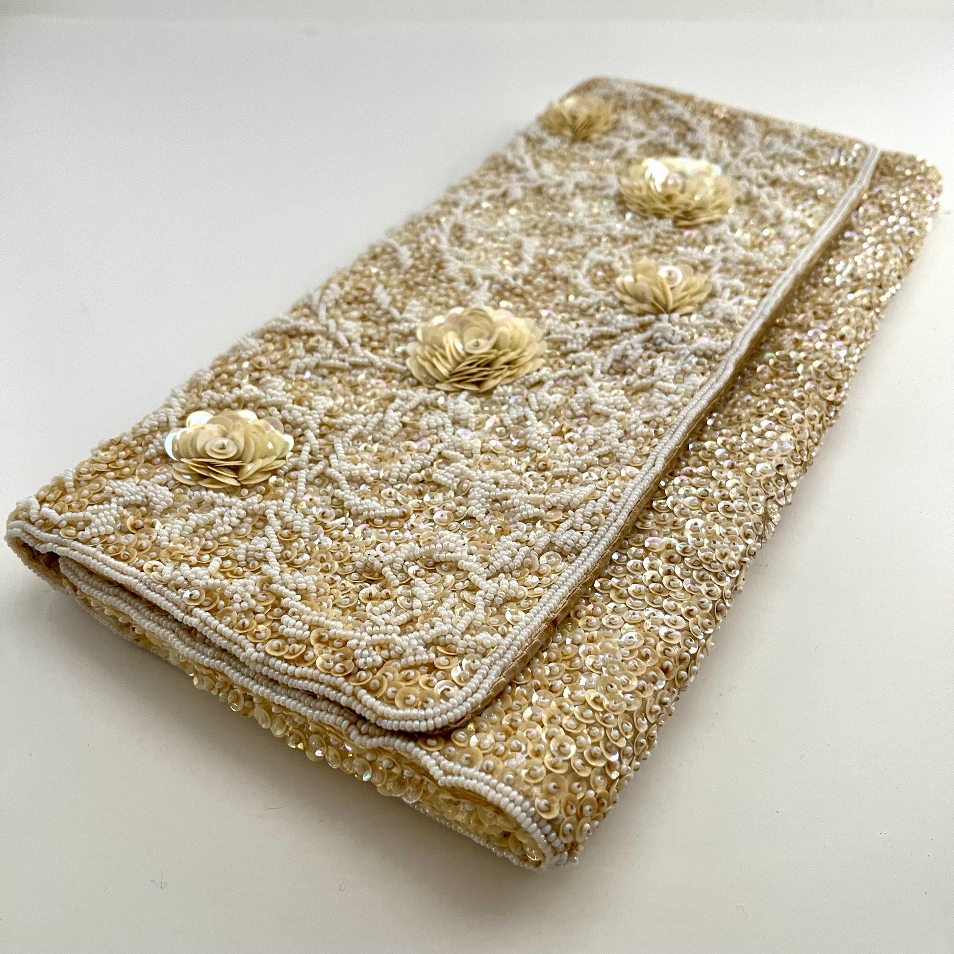 La Regale Vintage Small Gold Beaded Sequin Sparkle Clutch Bag