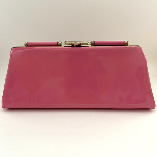 1960s Pink Patent Leather Clutch With Optional Chain Handle