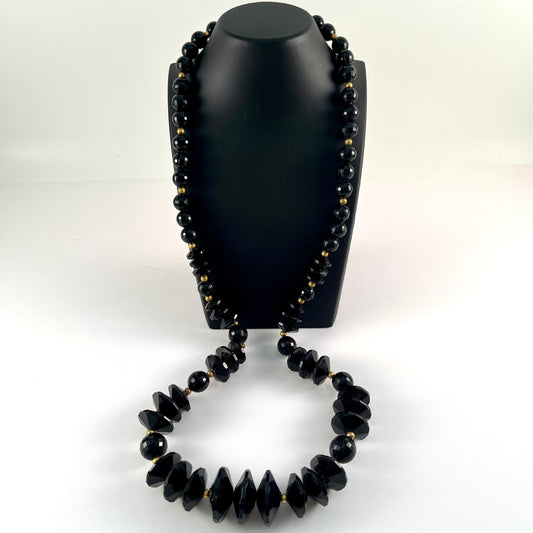 1980s Unique Black Bead Necklace