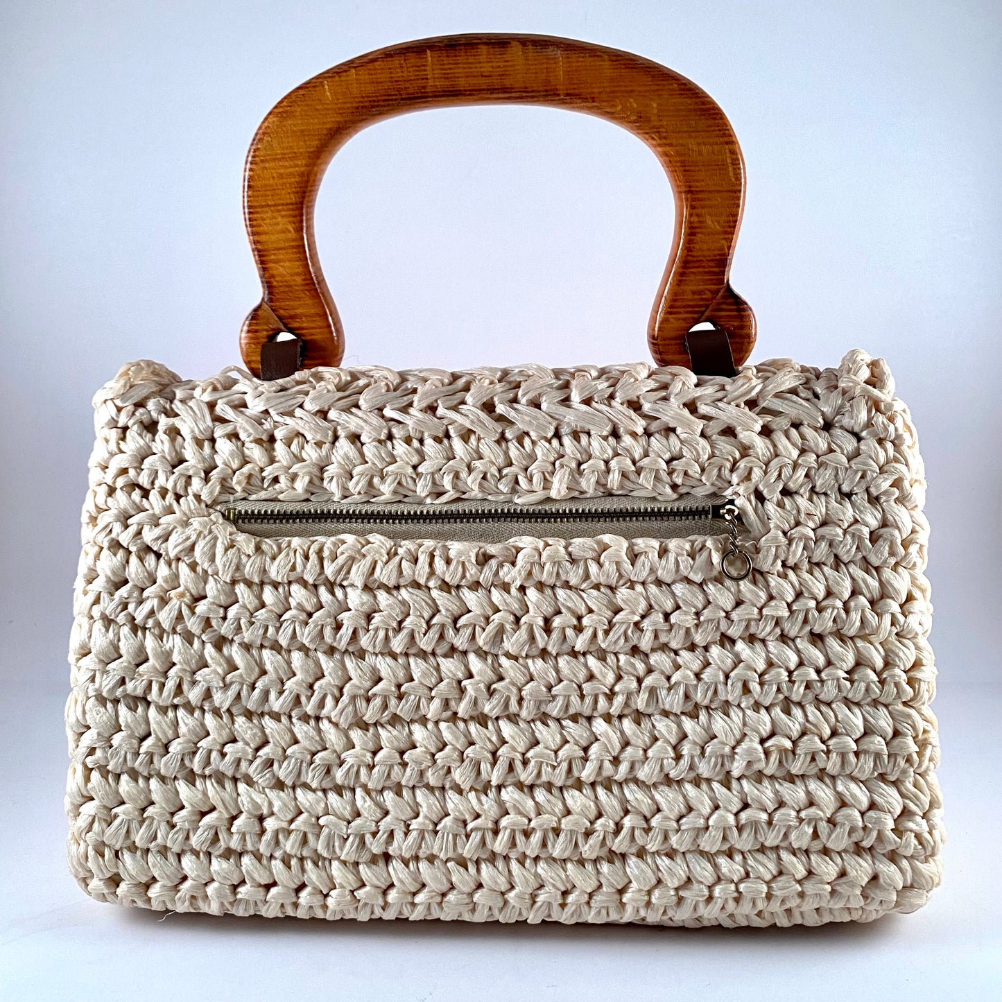 1960s Made In Japan Raffia Straw & Wood Purse