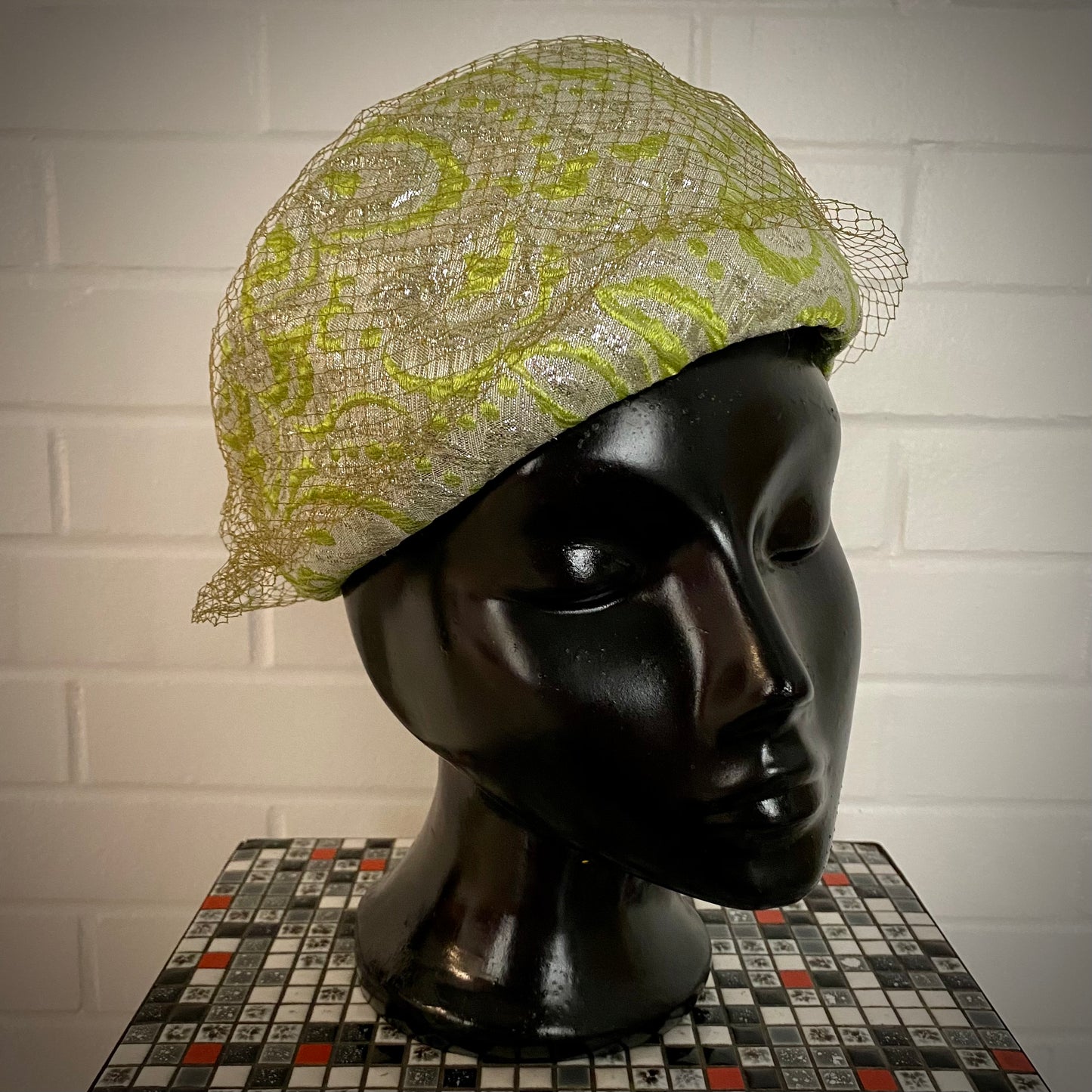 Late 50s/ Early 60s Green & Silver Brocade Pot Hat