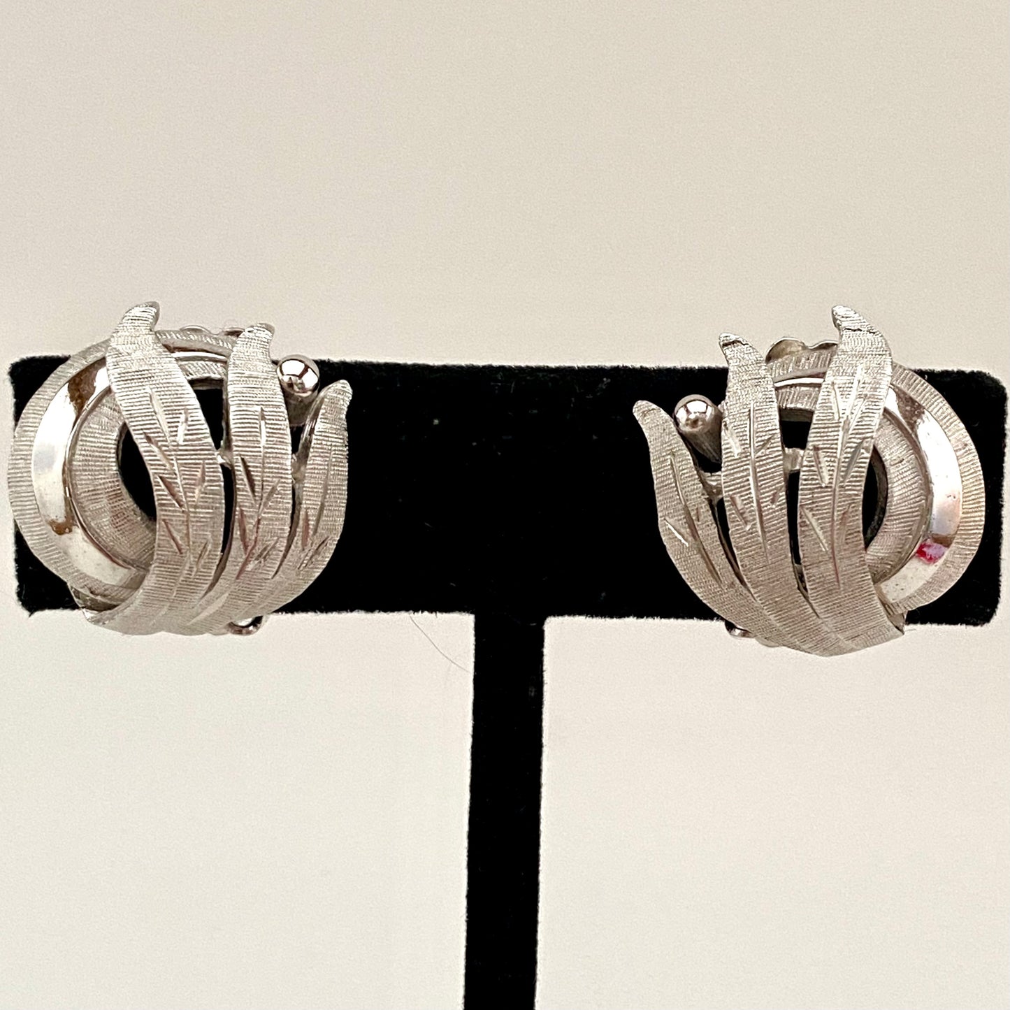 Late 50s/ Early 60s Etched Leaves Clip Earrings