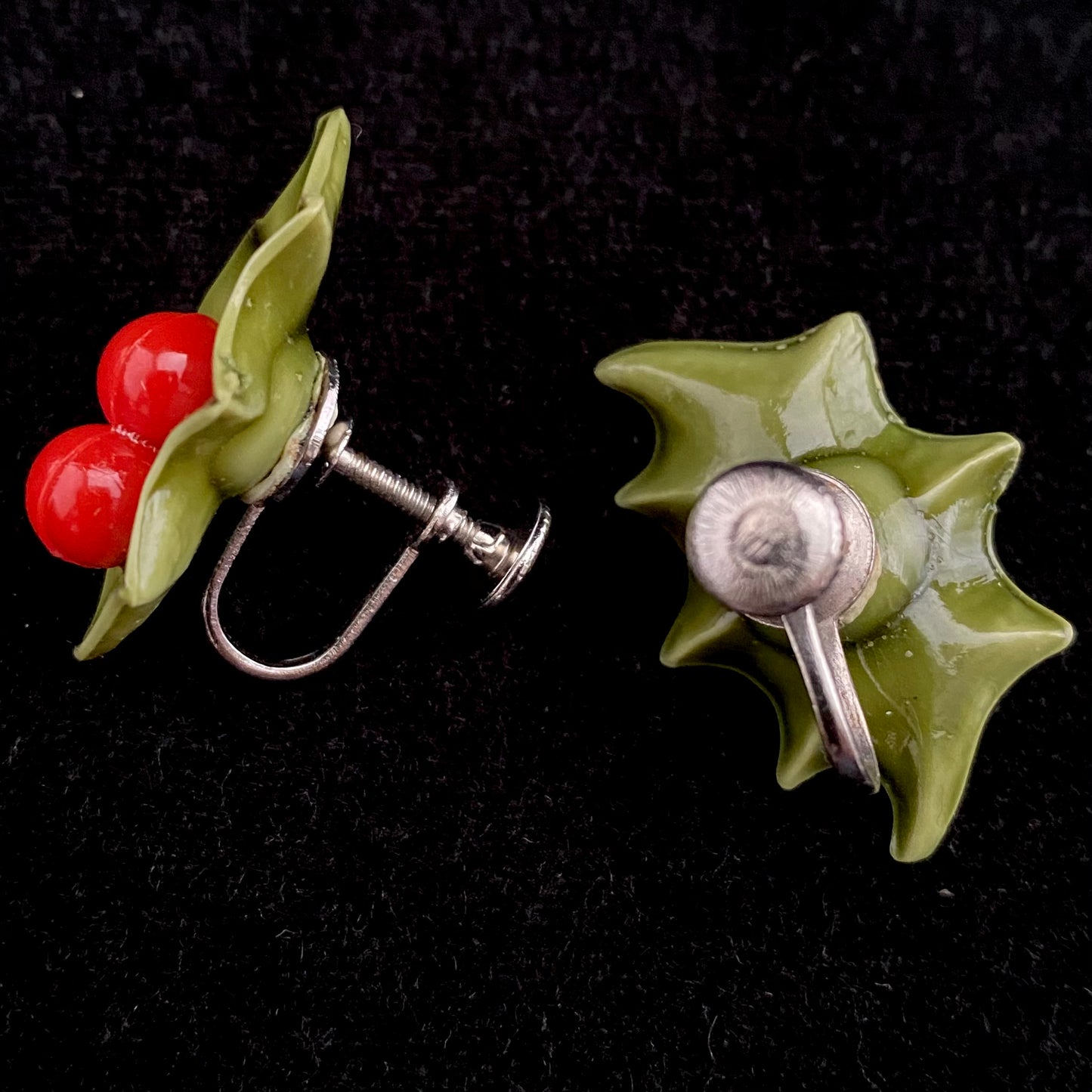 Late 50s/ Early 60s Holly Earrings