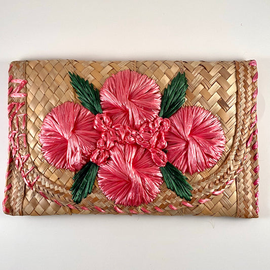 1970s Raffia & Straw Woven Clutch